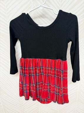 Little Sleepies Holiday Plaid Black Ribbed Long Sleeve Twirl Bodysuit Dress